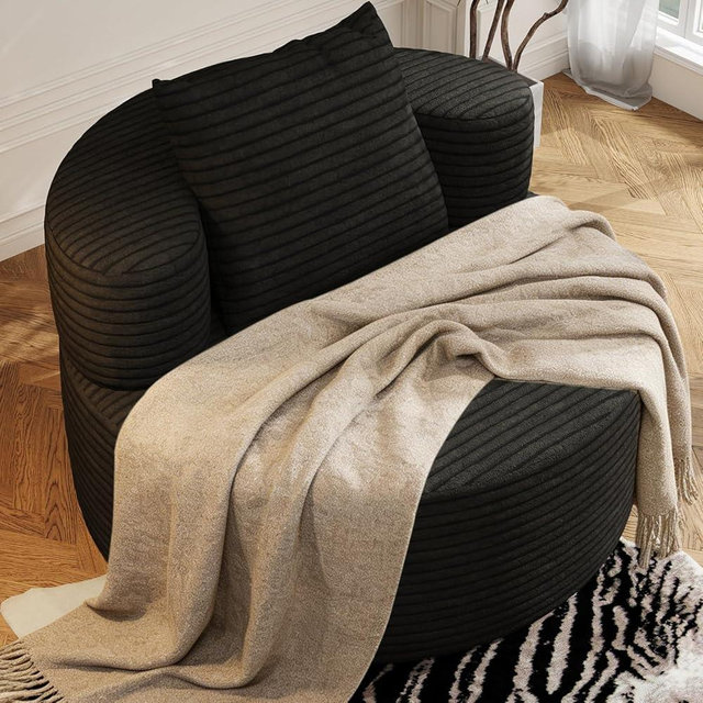 B.Sauraseng 37.4" Oversized Boneless Chair Round, Chaise Lounge Boneless Accent Chair Indoor, Upholstered Corduroy Deep Seat Sofa Chair, No Assembly Required, for Living Room Bedroom Apartment