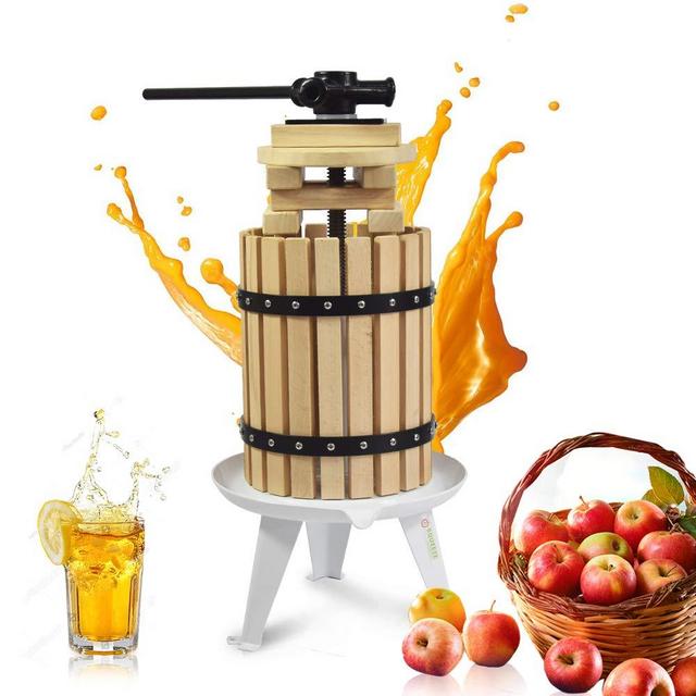 Fruit Apple Cider Wine Classic Press- 4.75 Gallon/18L-Solid Wood Basket-8 Press Wooden Blocks-Pole Handle Bar-Manual Juicer for Juice,Wine,Cider-Suitable for Outdoor, Kitchen and Home