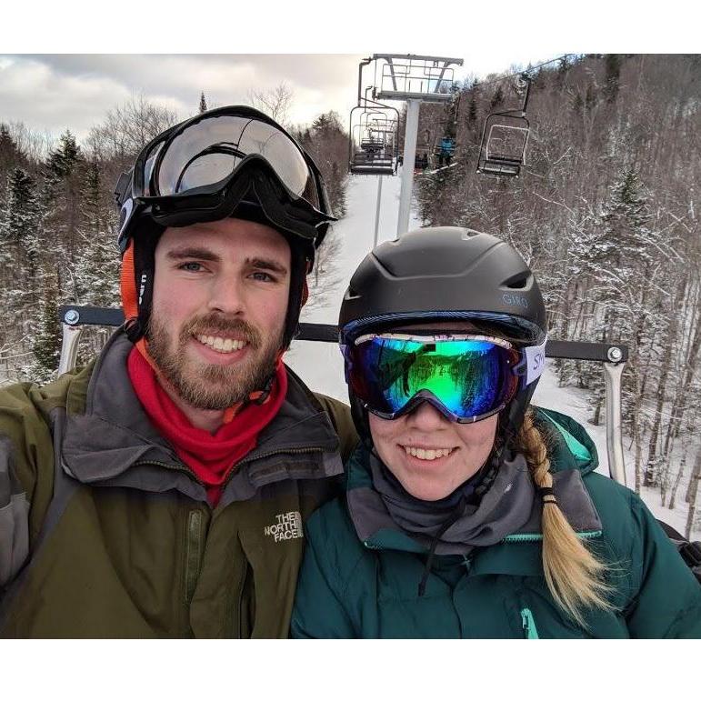 Tom's a snowboarder and Sarah pretends she knows how to ski