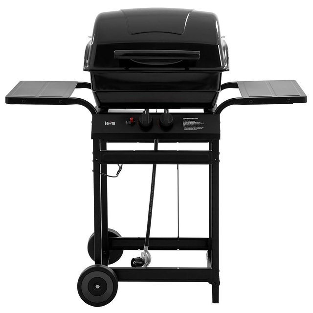 Feasto 2 Burner Propane Gas Grill with 26,500 BTUs Output, Porcelain-Enamel Main Body and Lid, Propane BBQ Grill with Warming Rack & Side Tables for Patio, Backyard, Poolside Gatherings