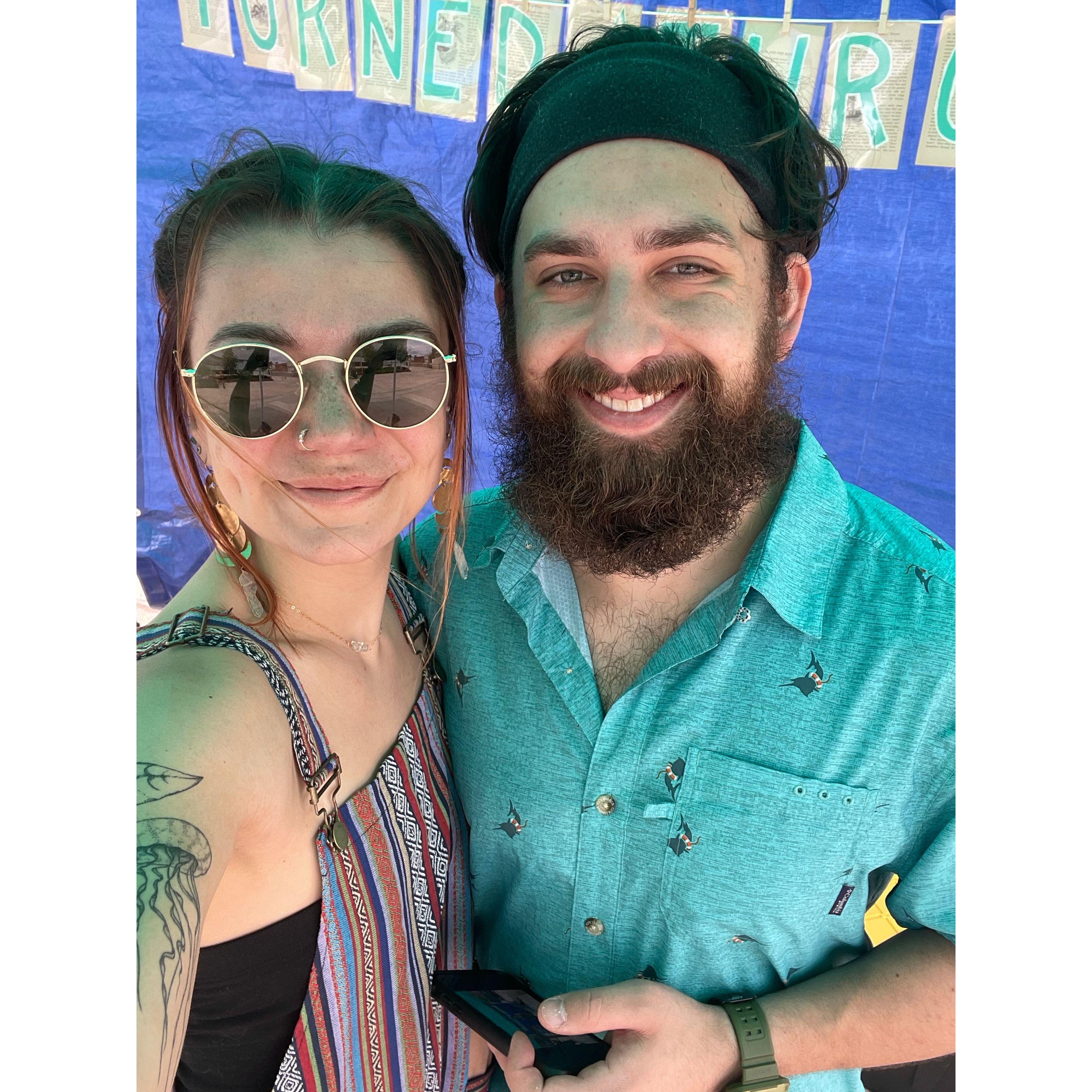 Brad helping Abby at her first market with Turned Turquoise! (July 2021)