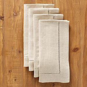 Linen Hemstitch Napkin, Set of 4 - Flax