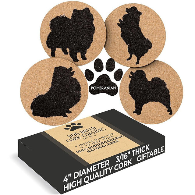 Pomeranian Lovers Cork Drink Coasters - Set of 4 Dog Coasters with Protective Bottom | Pomeranian Decor Coasters for Drinks| Great Gift Idea for Pomeranian Moms & Dads