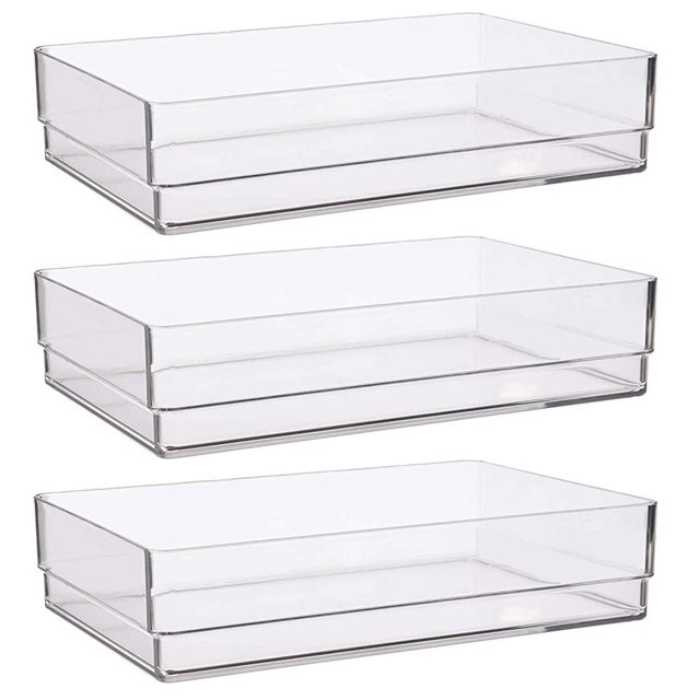 Clear Plastic Drawer Organizers 9" x 6" x 2" l Set of 3