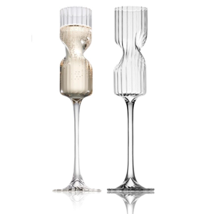 Elegant Spiral Champagne Flutes Set of 2 – Hand-Blown Crystal Glass, 4.5 oz Capacity – Perfect for Weddings, Anniversaries, Special Occasions – Lead-Free Champagne Glasses. (Vertical Ridges)