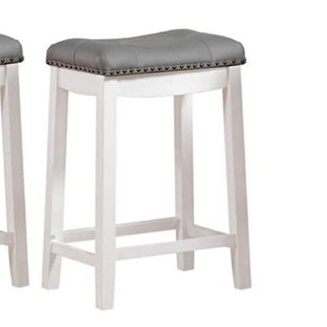 Angel Line Cambridge Padded Saddle Stool with Cushion, 24" Set of 2, White/Gray + Freebies