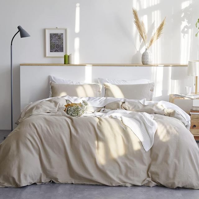 Bedsure Linen Duvet Cover King 55% Cotton 45% Linen Duvet Cover Set - 3 Pieces Comforter Cover Set (104 x 90 inchs,No Comforter Included)