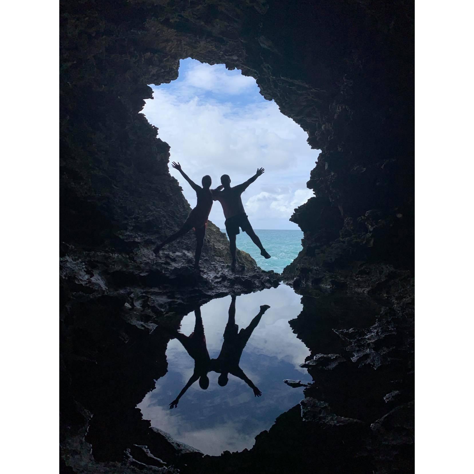 Exploring a cave in Barbados