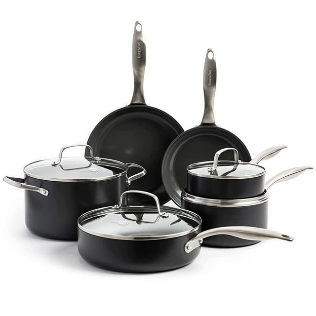 GreenPan Canterbury Hard Anodized Healthy Ceramic Nonstick, 11 Piece Cookware Pots and Pans Set, PFAS-Free, Dishwasher Safe, Oven Safe, Black