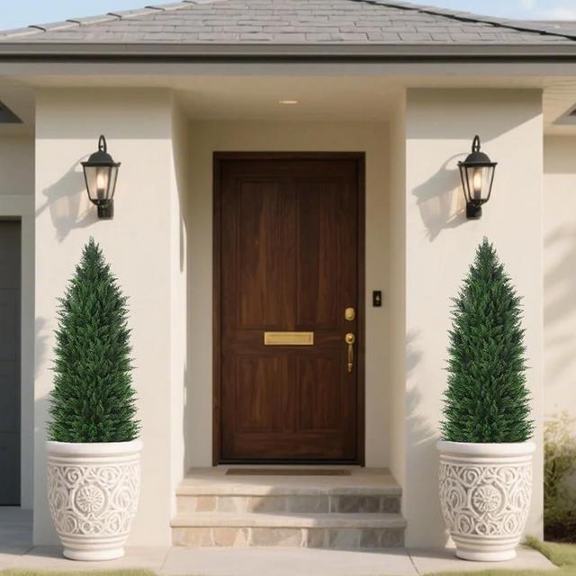 Artificial Topiary Cedar Trees, 2Pack 4FT Artificial Cedar Pine Tree Potted UV Rated Plant Fake Plants Tall Artificial Plants Shrubs for Indoors Outdoors
