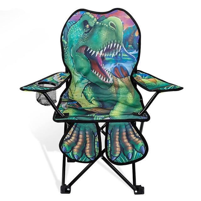 KABOER Kids Outdoor Folding Lawn and Camping Chair with Cup Holder,Dinosaur Camp Chair (Green Dinosaur)