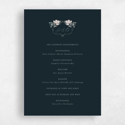 Darkest Teal, Blue Wedding Program - Marmillo