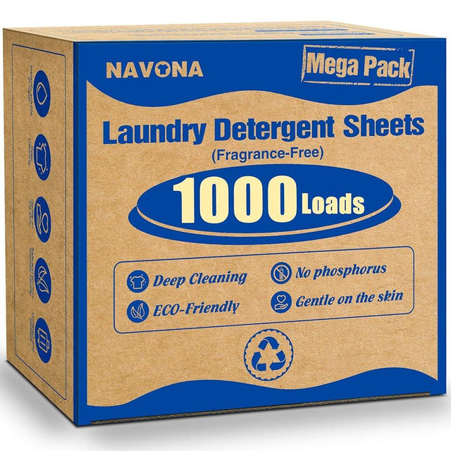 1000 Loads Mega Pack Laundry Detergent Sheets, Eco-friendly Laundry Sheets, Powerful Cleaning, Suitable for Homes, Dorms, and Apartments- [Fragrance-Free]