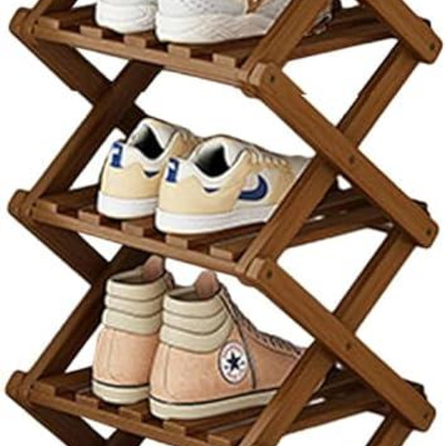 YYW Bamboo Shoe Rack for Entryway,Installation-Free and Foldable Vertical Shoe Storage Organizer,Free Standing Shoe Racks Shelf Closet Shoe Organizer for Living Room (Tawny-6 Layers)