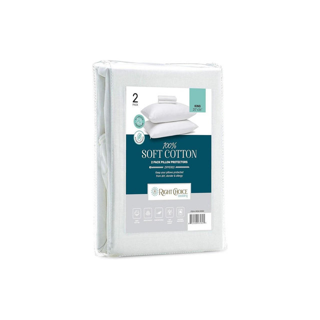 Right Choice Bedding 100% Cotton King Pillow Protectors with Zipper–