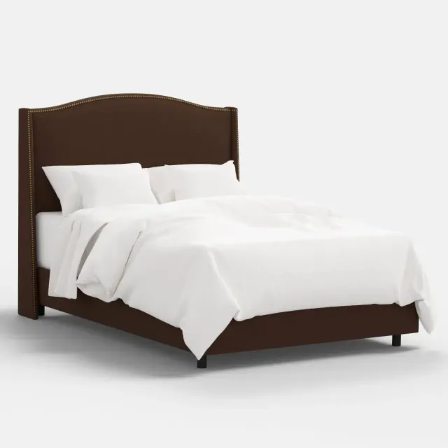 Beckett California King Size Size Nail Button Wingback Bed in Classic Linen Chocolate - Threshold™