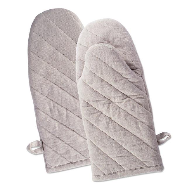 DII Cotton Chambray Oven Mitts, 13x6" Set of 2, Machine Washable and Heat Resistant for Kitchen Cooking and Baking-Natural