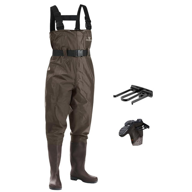 FISHINGSIR Fishing Waders for Men, 2-Ply Nylon/PVC Waterproof Women Chest Wader with Boots, Bootfoot Hunting Waders