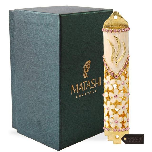 4.25" Hand Painted Mezuzah Embellished with a Floral Design