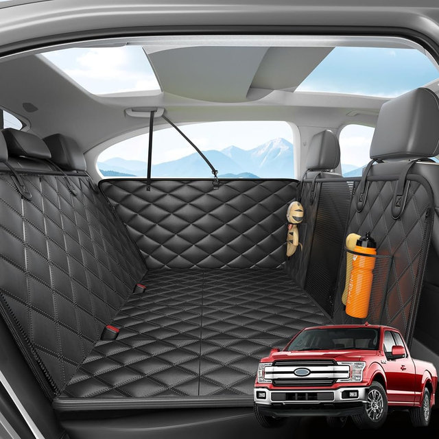 Eamefia Dog Car Seat Cover for Back Seat, Hard Bottom Back Seat Extender for Dogs - Supports 400lbs, Scratch Resistant, Anti Slip Portable Dog Hammock, Suitable for F150, SUVs and Trucks Black