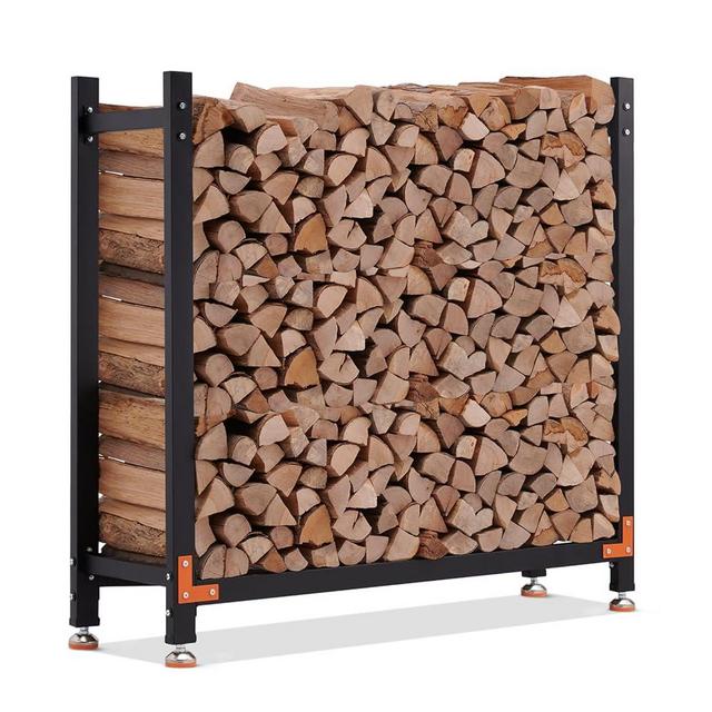 EFURDEN 4ft Firewood Rack Outdoor, Heavy Duty Wood Rack with 4 Reinforced Metal Pieces for Fireplace Wood Storage, Outdoor Indoor Firewood Rack Holder with Adjustable Foot Pad