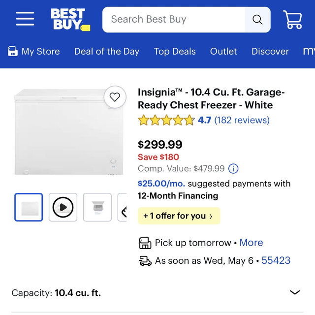 Insignia™ - 10.4 Cu. Ft. Garage-Ready Chest Freezer - White