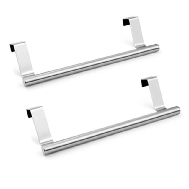 szhdxsy 2pcs Stainless Steel Over Door Towel Rack, Over Kitchen Cabinet Door Towel Bar Holder for Hand,Door Towel Racks with Hooks for bathrooms and Kitchens, (Silvery 9in)