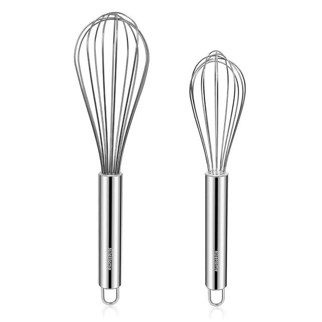 NileHome Whisk, Stainless Steel Wisk Set 8" 10" Kitchen Whisk Wisking Tool Kitchen Wisk Wire Whisks for Cooking, Whisking, Blending, Beating, Stirring-…