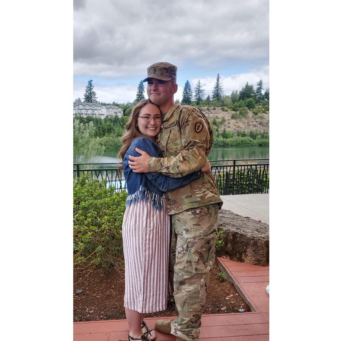He surprised me by coming home early