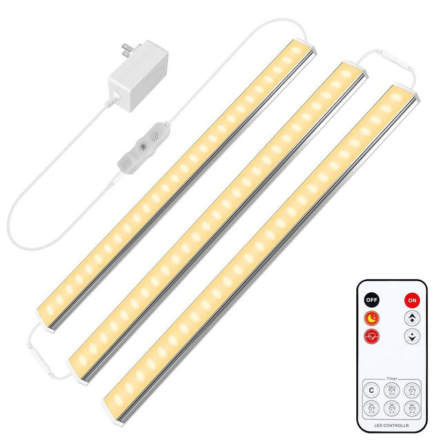 maylit Under Cabinet Lights Plug in, 3 Pcs 12 Inch Ultra Thin Under Cabinet Lighting, Super Bright Warm White Under Counter Lights for Kitchen, Dimmable Light for Cabinet, Counter, Workbench, Desk