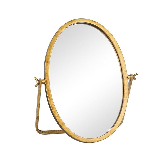 GIFTTROVE Vintage Makeup Desk Mirror, 11.8" L x 7.9" W Antique Gold Vanity Table Mirror, Metal Framed Oval Small Standing Mirrors, 360 Adjustable Rotation Mirrors for Tabletop, Bathroom