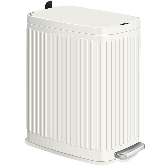 IRISVO Small Bathroom Trash Can with Air Freshener Soft Close Lid, 7L/1.85 Gal Slim Stainless Steel Trash Can, Step Pedal Garbage Can with Removable Inner Bucket for Bathroom, Bedroom, Toilet（White）