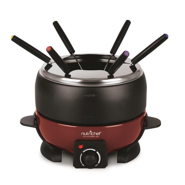 NutriChef PKFNMK23 Small Appliance Countertop Set Cooker Chocolate Maker Cheese Electric 64oz Fondue Melting Pot, Warmer - Includes 6 Forks, Black