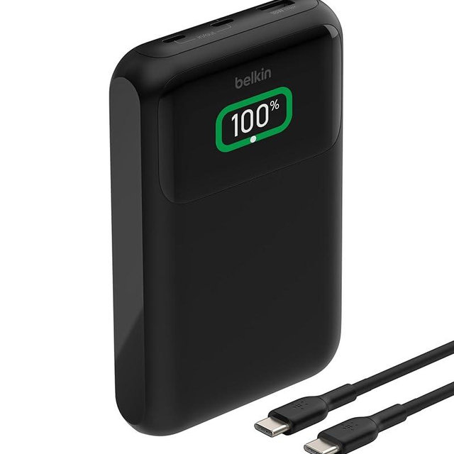 Belkin Portable Charger, 3-Port Laptop Power Bank 20000 mAh - USB-C & USB-A Ports, 65W iPhone Charger Fast Charging - MacBook, Apple iPhone 17, iPad, Samsung Galaxy S25, Nintendo Switch 2, etc - Black