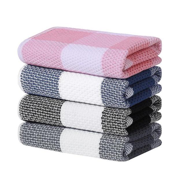 Homaxy 100% Cotton Waffle Weave Check Plaid Kitchen Towels, 13 x 28 Inches, Super Soft and Absorbent Dish Towels for Drying Dishes, 4-Pack, Multicolor