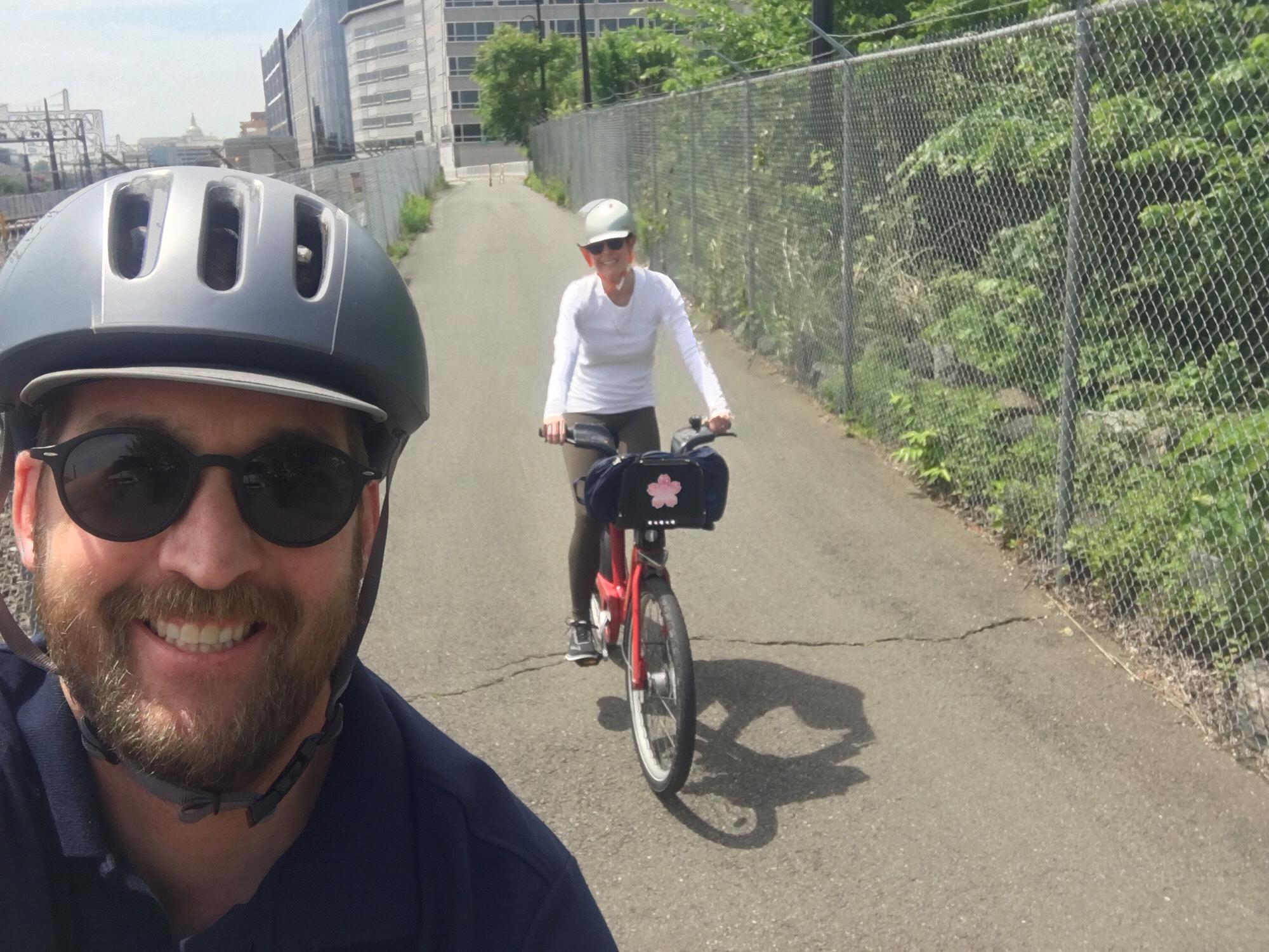 Chris finally taught Emily to bike in the city
