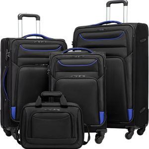 Coolife Luggage 4 Piece Set Suitcase (black+blue)