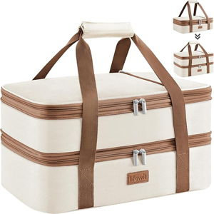 Lifewit Insulated Double Decker Casserole Carrier, Expandable Lasagna Lugger Tote Bag for Hot or Cold Food, Fits 9" x 13" Baking Dish for Potluck Parties, Picnic and Cookouts, Cream