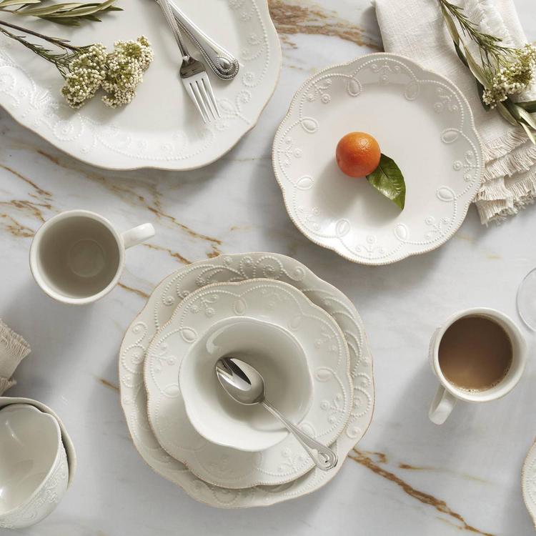 Lenox, French Perle 12-Piece Plate Bowl Dinnerware Set, Service