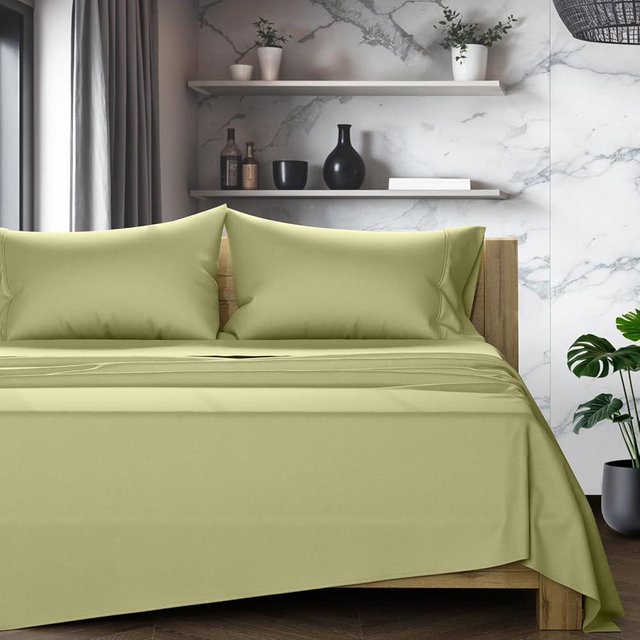 TEXAS LINEN CO. 100% Egyptian Cotton Sheets King Size - 1200 Thread Count King Size Sheets Set Egyptian Cotton, 4 PC Luxury Bedsheet (Sage Green), Soft, Cooling, 17" Deep Pocket Sateen Weave Bedsheet