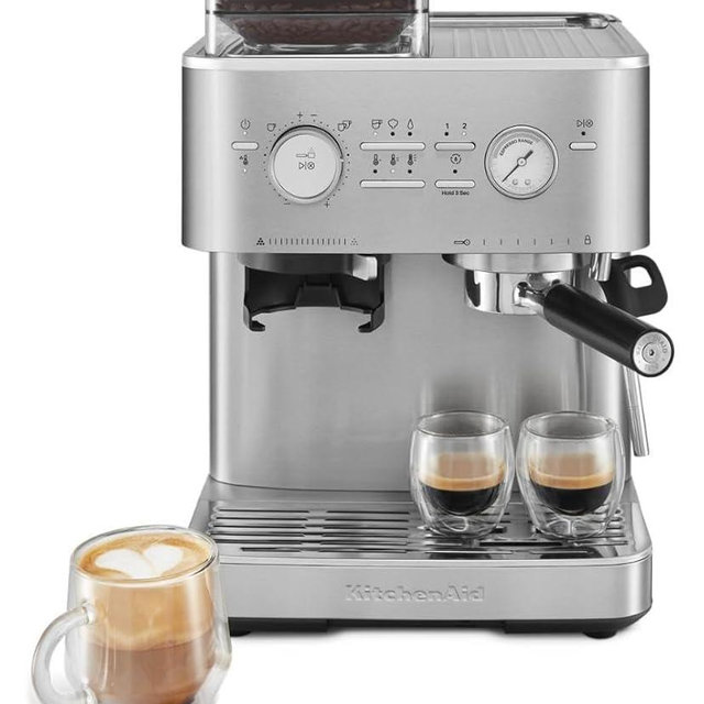 KitchenAid Semi Automatic Espresso Machine with Burr Grinder, 2.5L, Brushed Stainless Steel, KES6551SX