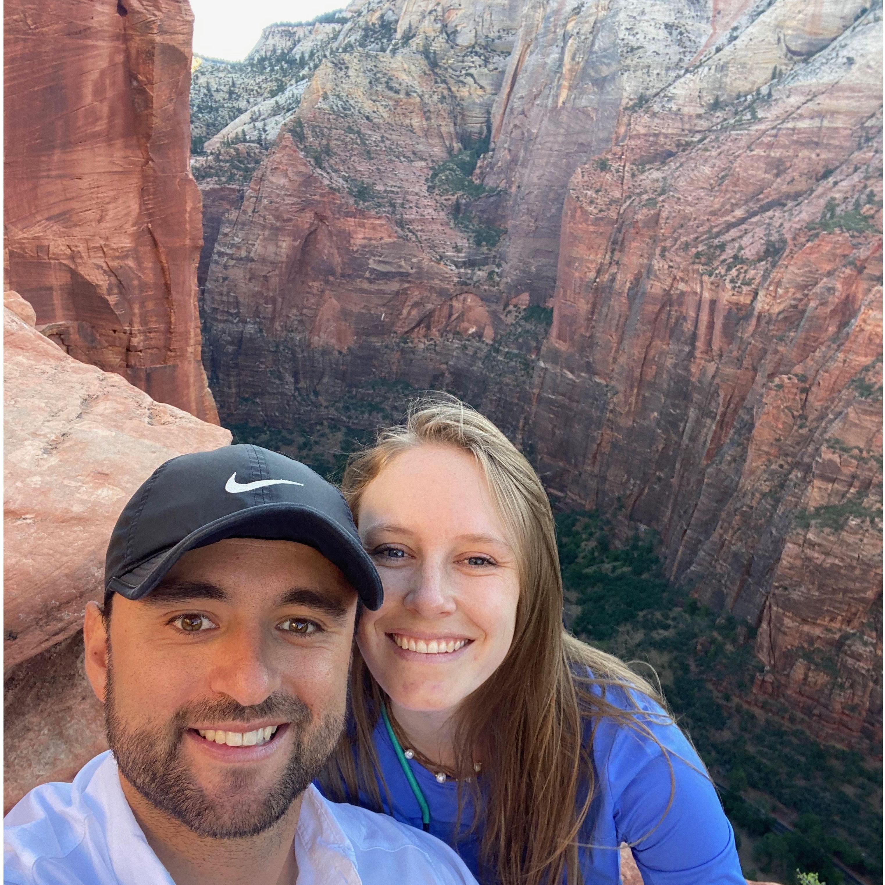Mario and Katie at Angels Landing in Zion National Park in June 2020.