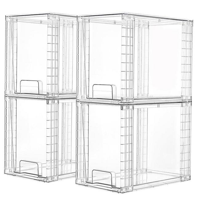 Vtopmart 4 Pack Clear Stackable Storage Drawers,9.7" High Plastic Organizers Bins for Skincare, Bathroom Supplies,Ideal for Cabinet,Undersink,Vanity,Kitchen,Pantry Organization