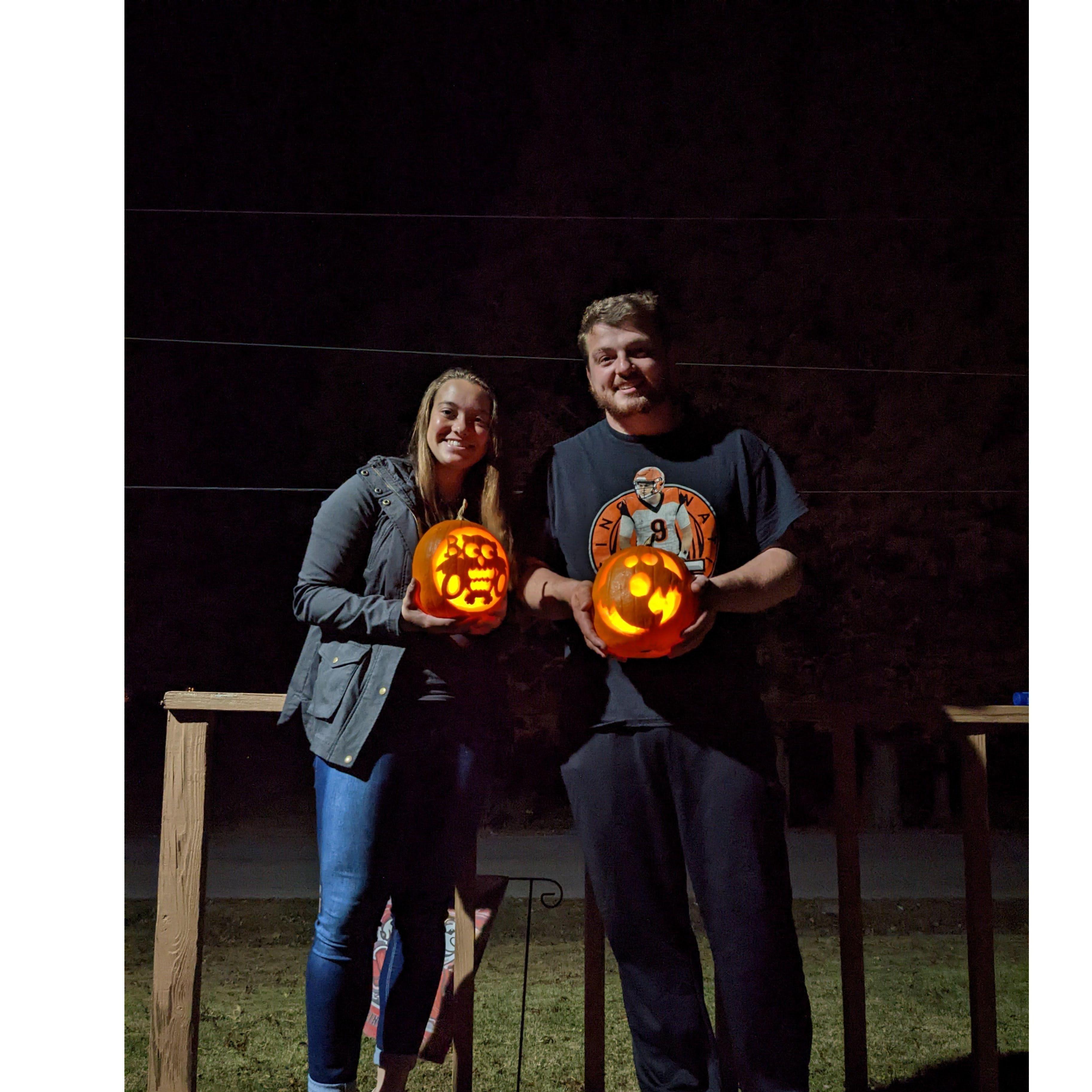 Pumpkin carving and our first time roasting the seeds! We carved them inside this year because it was way too cold to sit outside that long.