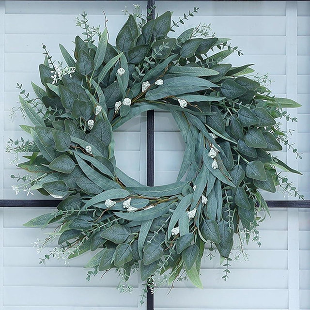 26" Eucalyptus Wreath for Front Door - Large Artificial Greenery Outdoor Wreath for Porch, Window,Farmhouse,Home,Holiday,Hanging Decor- Spring, Summer, Fall, All Seasons (Green)
