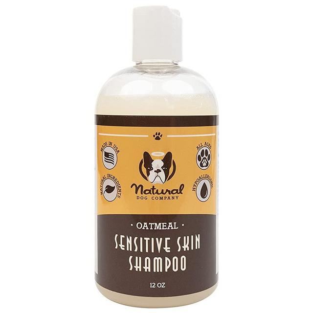 Natural Dog Company Sensitive Skin Shampoo | Oatmeal and Aloe Vera 12 oz | All-Natural and Hypoallergenic | Non-Toxic and Paraben-Free | Hydrates, Soothes and Heals Irritations | Veterinarian Approved