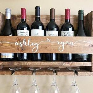 Wedding Gift Wine Rack | Wall Mounted Wine Rack | Personalized Wine Rack | Rustic Wine Rack | Wine Glass Rack | Handmade Wine Rack | Gift
