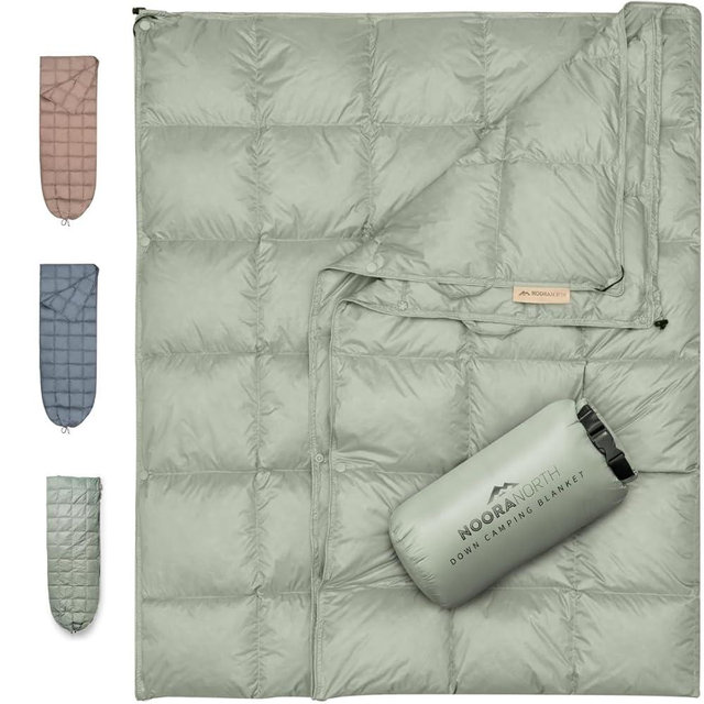 Noora North Down Camping Blanket with Footbox - Packable Warm Puffy Lightweight Camp Quilt - Water Resistant for Backpacking Hiking Travel – Compact Outdoor Throw Sleeping Blanket with Bag - 52x77