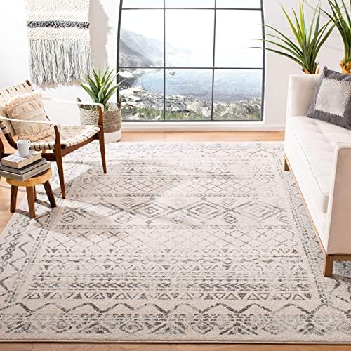 Safavieh Tulum Collection TUL268A Boho Moroccan Distressed Area Rug, 8' x 10', Ivory/Grey