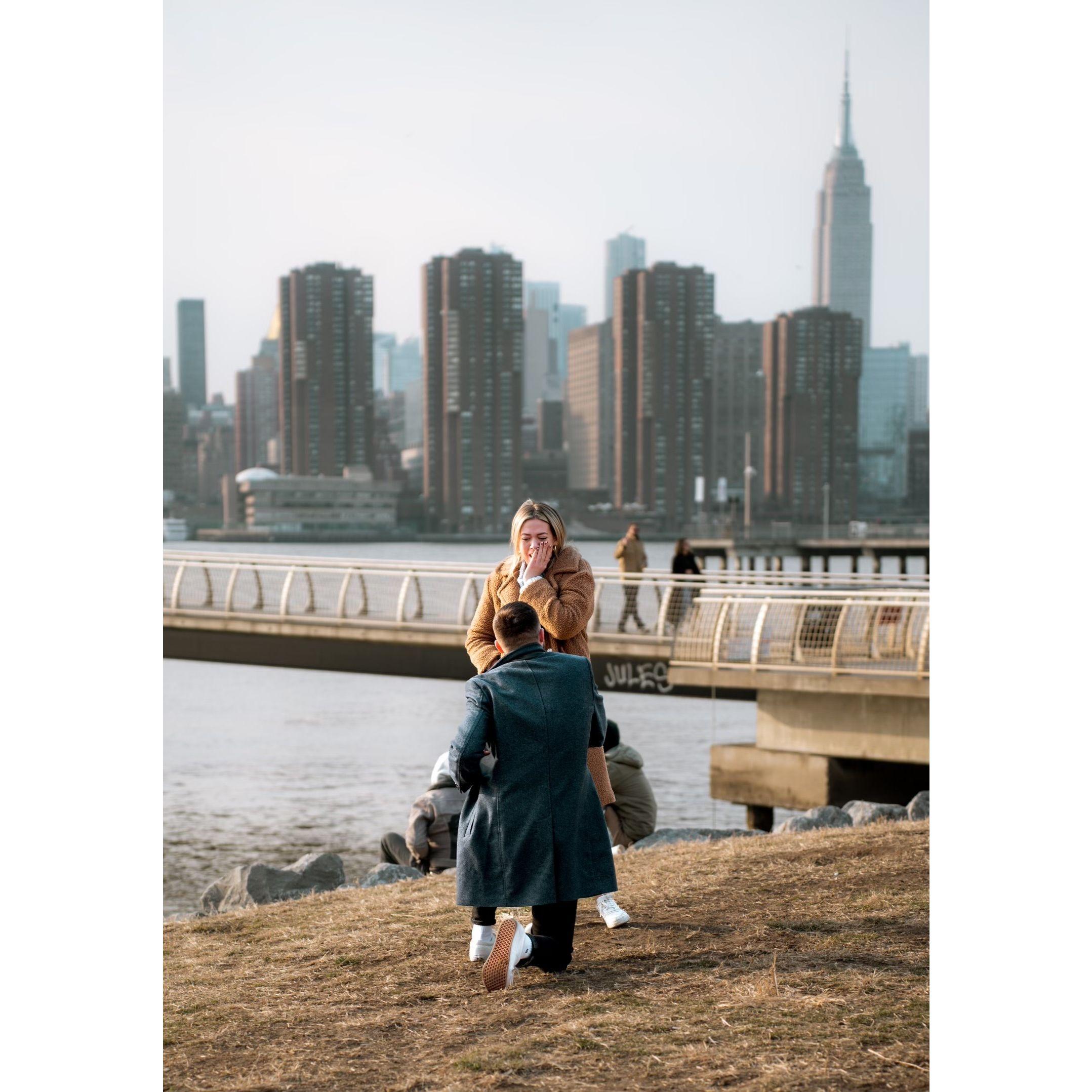 The moment Dustin proposed in Greenpoint. True story, Annie said "NO!!" out of shock at first.